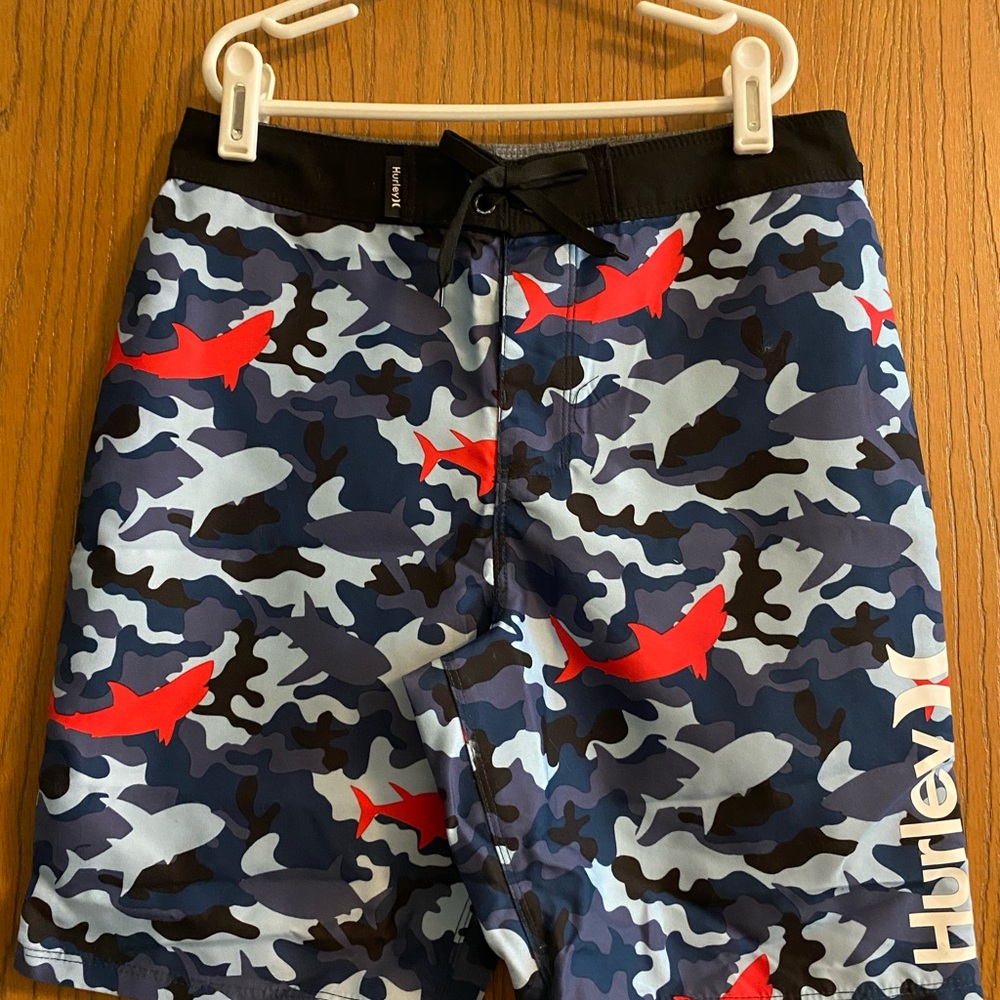 Hurley Valerian Blue Camo Swim Shorts with Red Shark